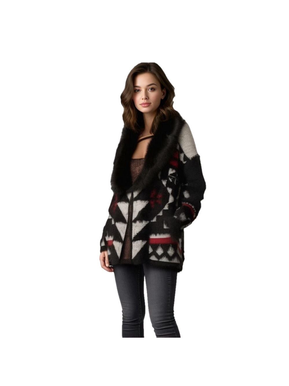 BCBGMAXAZRIA Aztec Print 3/4 Length Cardigan Sz Medium